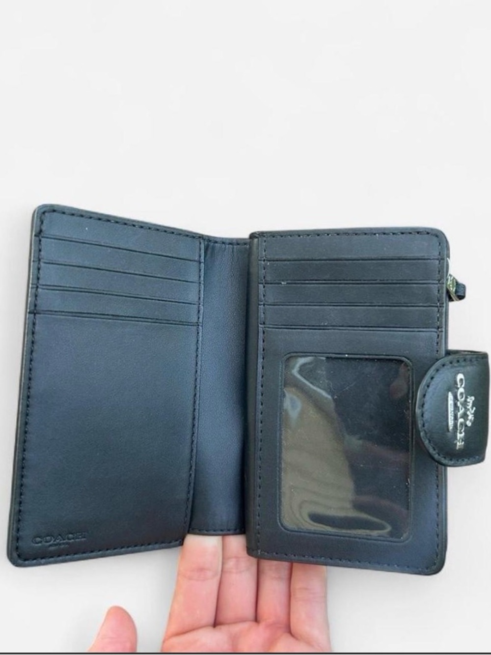 Coach Black Signature Compact Snap Wallet - Picture 3 of 5